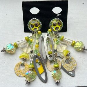 Chipita rare post backed yellow green silver beaded earrings